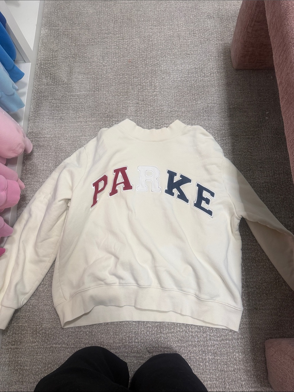 Parke Cream Crewneck Sweatshirt with Red, White & Navy Lettering